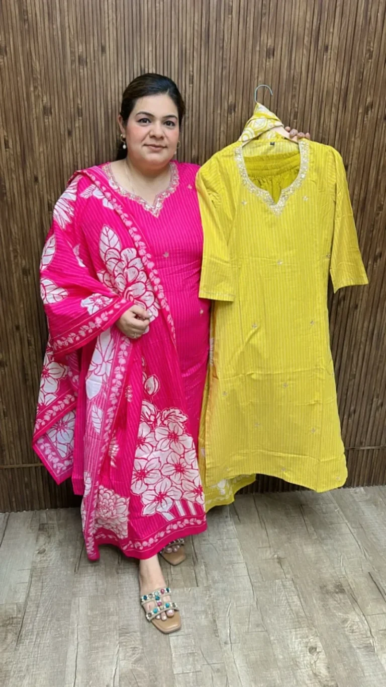 Beautiful cotton suit with flower dupatta ccc146yellow
