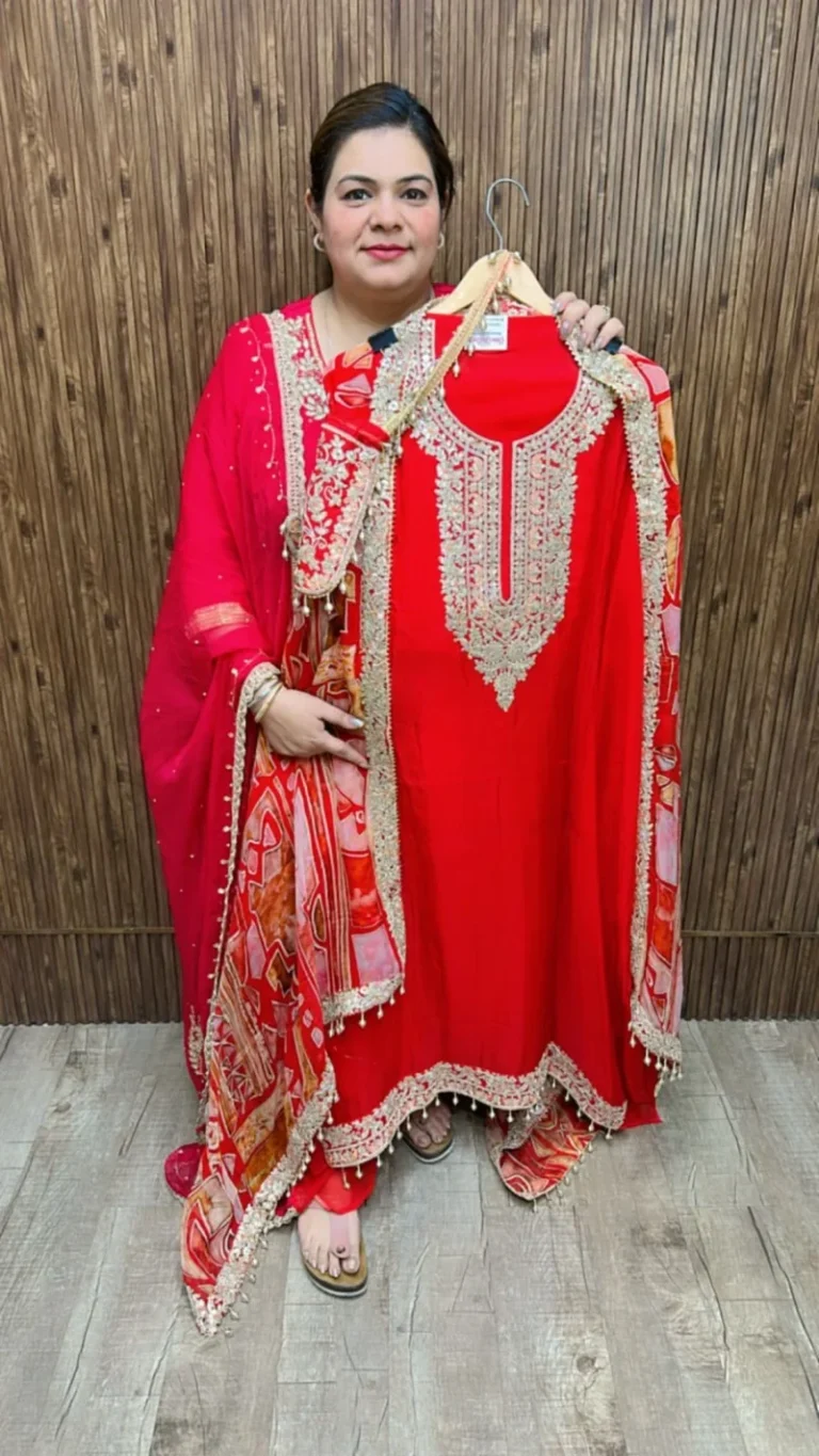 Beautiful designer suit with designer potli ccc117red (2)
