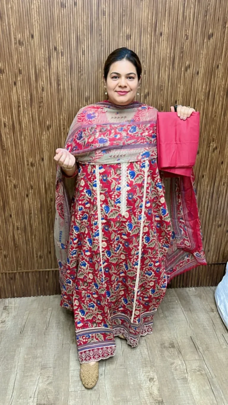 Beautiful flower print cotton suit ccc161red