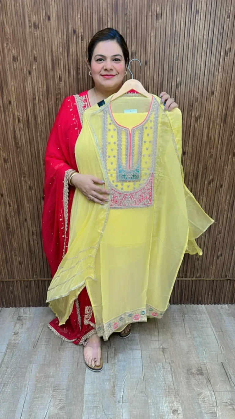 Beautiful suit neck work ccc123yellow