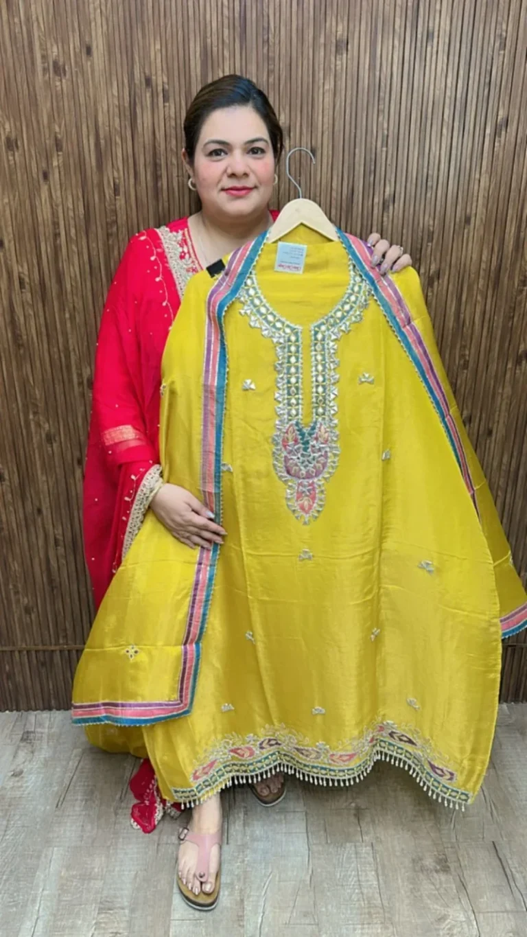 Beautiful suit with neck work ccc119yellow2