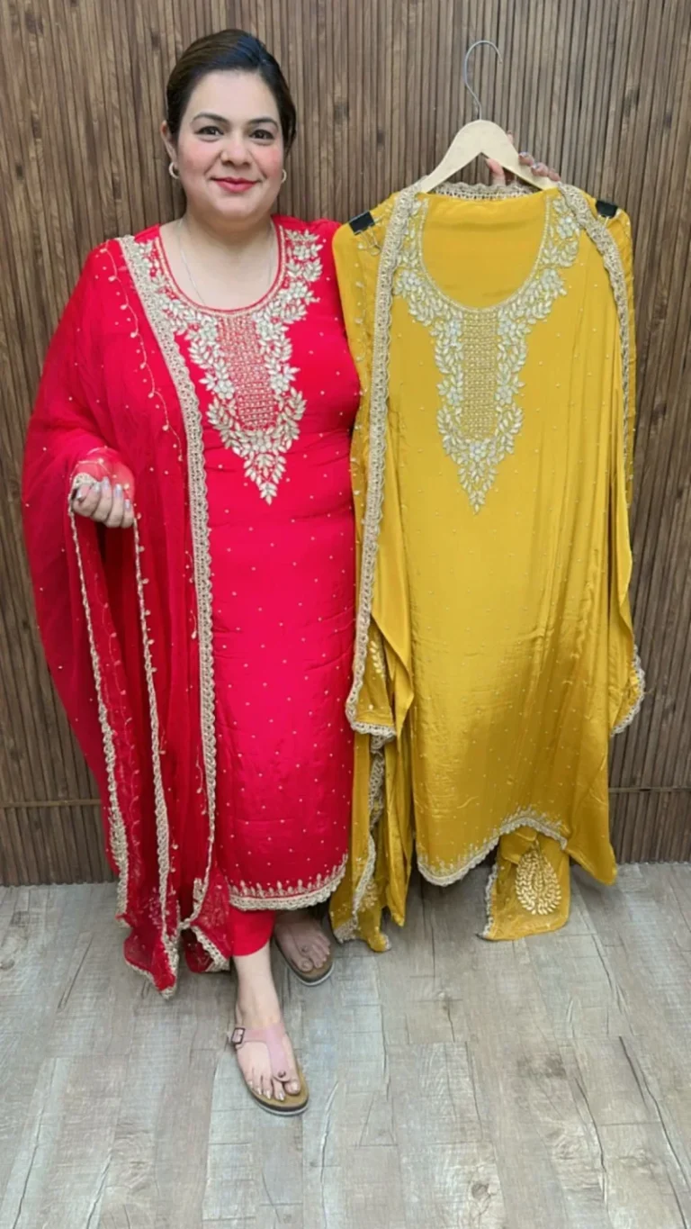 Beautiful suit with neck work ccc126yellow