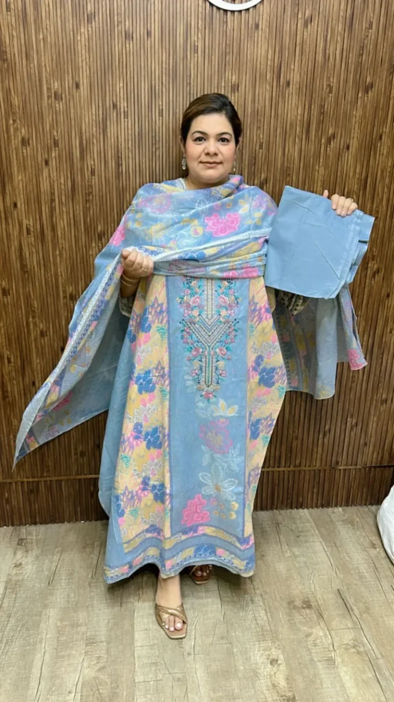 Stunning flower kantha work suit ccc163blue