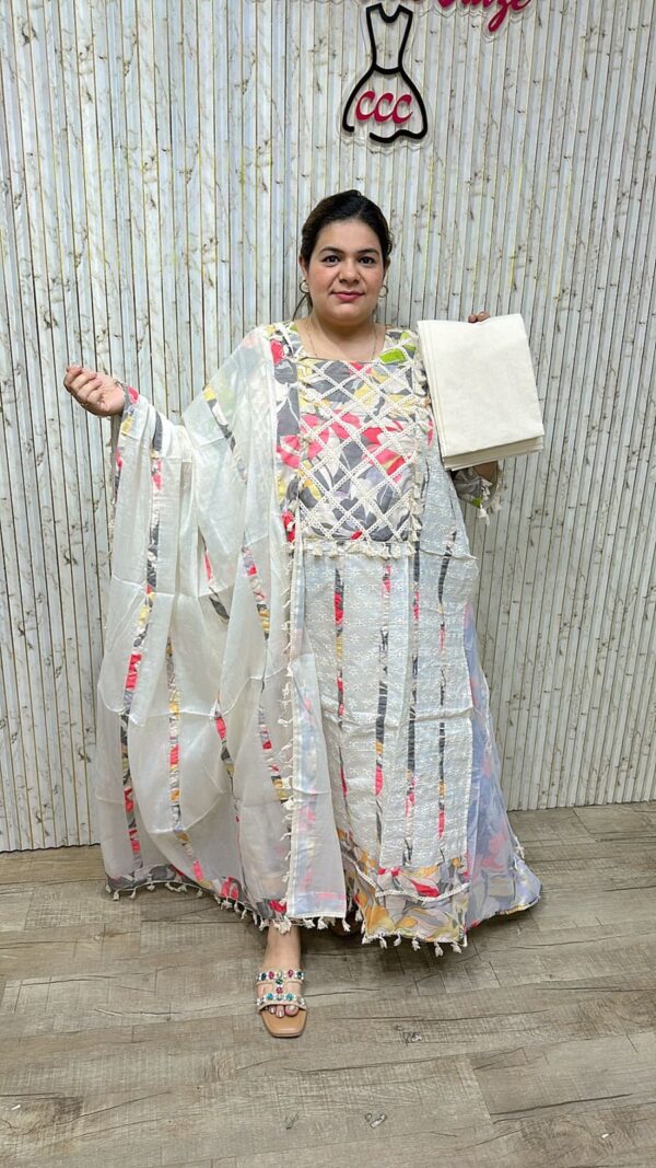 Beautiful designer suit with lace work ccc246grey