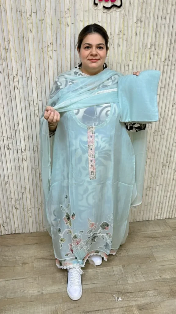 Beautiful organza suit with embroidery work ccc195