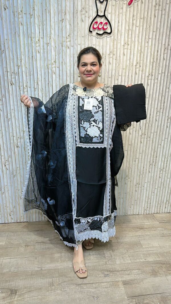 Beautiful organza suit with lace work ccc256black