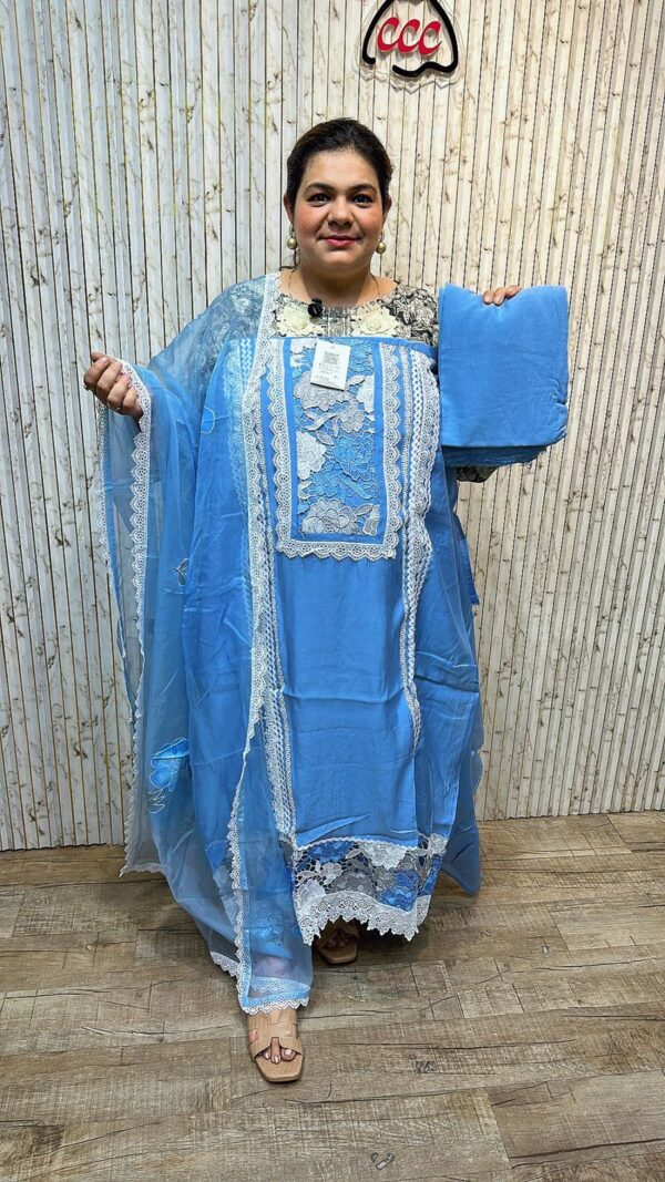 Beautiful organza suit with lace work ccc256blue