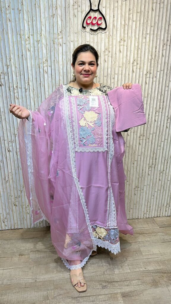 Beautiful organza suit with lace work ccc256pink