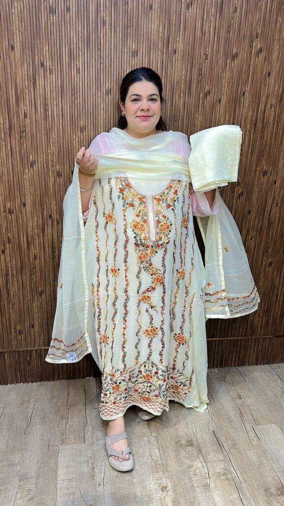 Designer georgette embroidered work suit ccc285offwhite