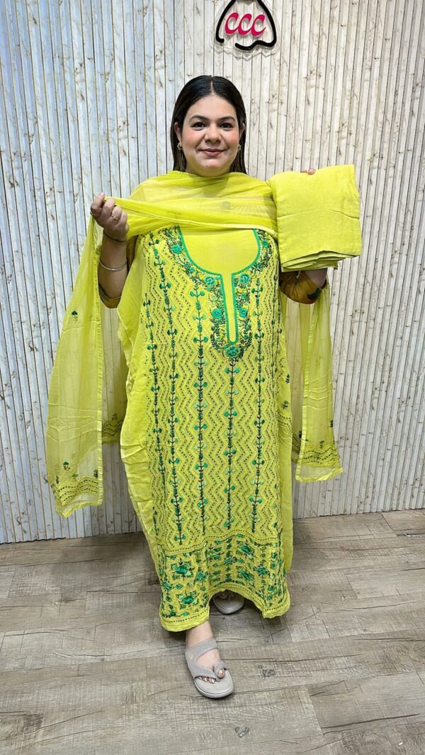 Designer georgette kantha work suit ccc280green