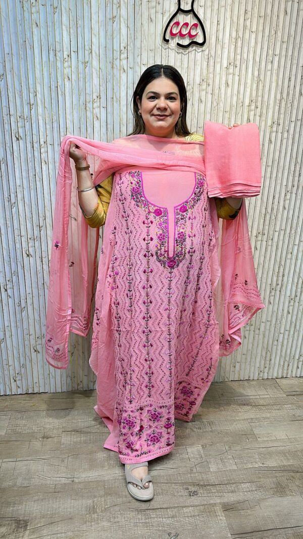 Designer georgette kantha work suit ccc280pink