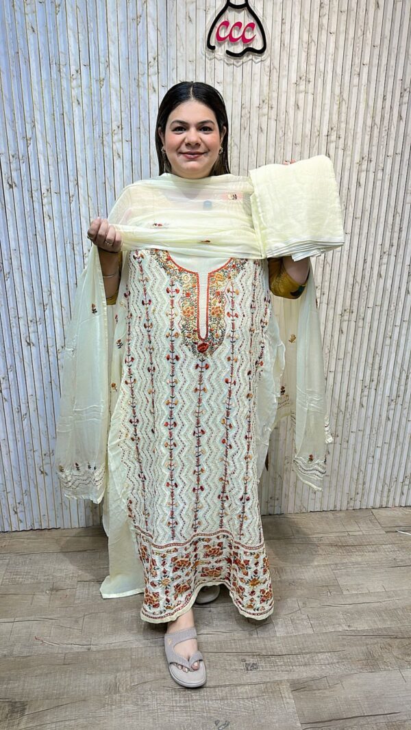 Designer georgette kantha work suit ccc280white
