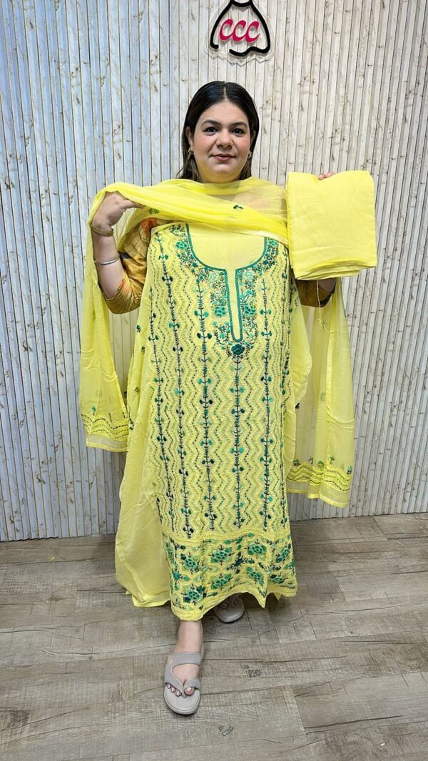 Designer georgette kantha work suit ccc280yellow