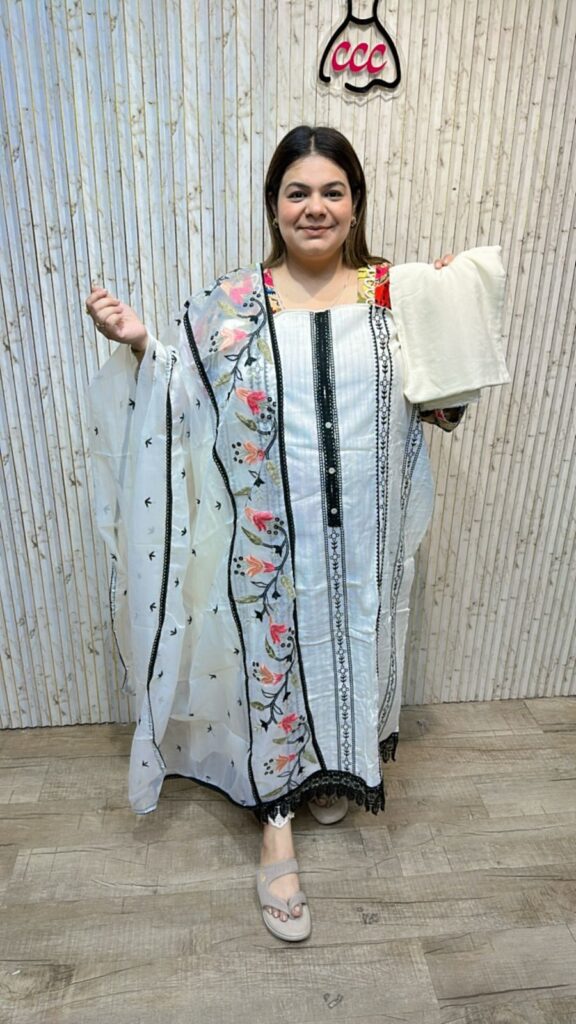Embroidered cotton suits ccc276white