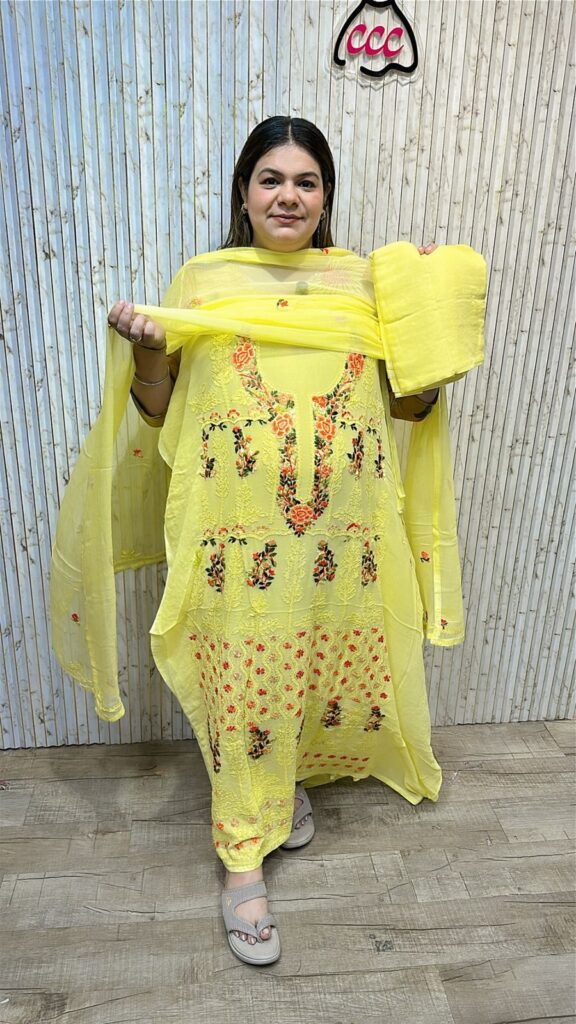 Embroidered georgette work suit ccc286yellow