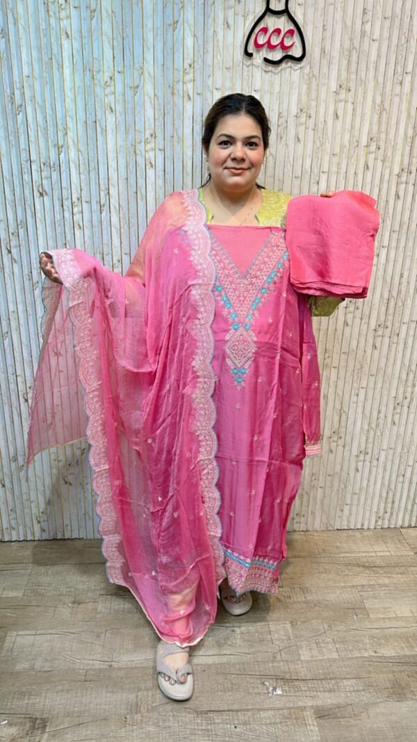Pure organza suit with beautiful neck work ccc207 pink