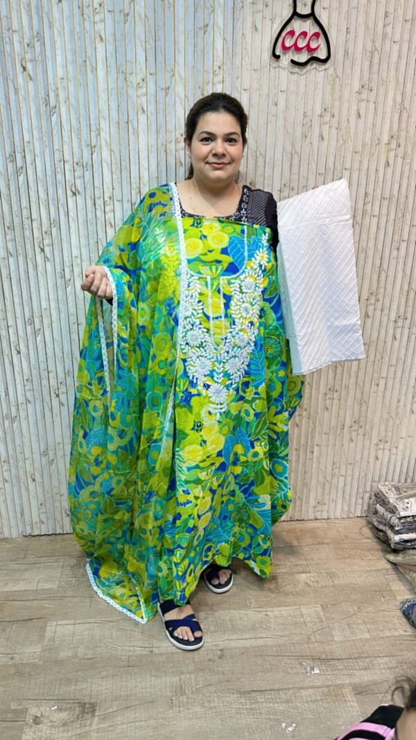 Pure cotton chickenkari suit pure chiffon dupatta