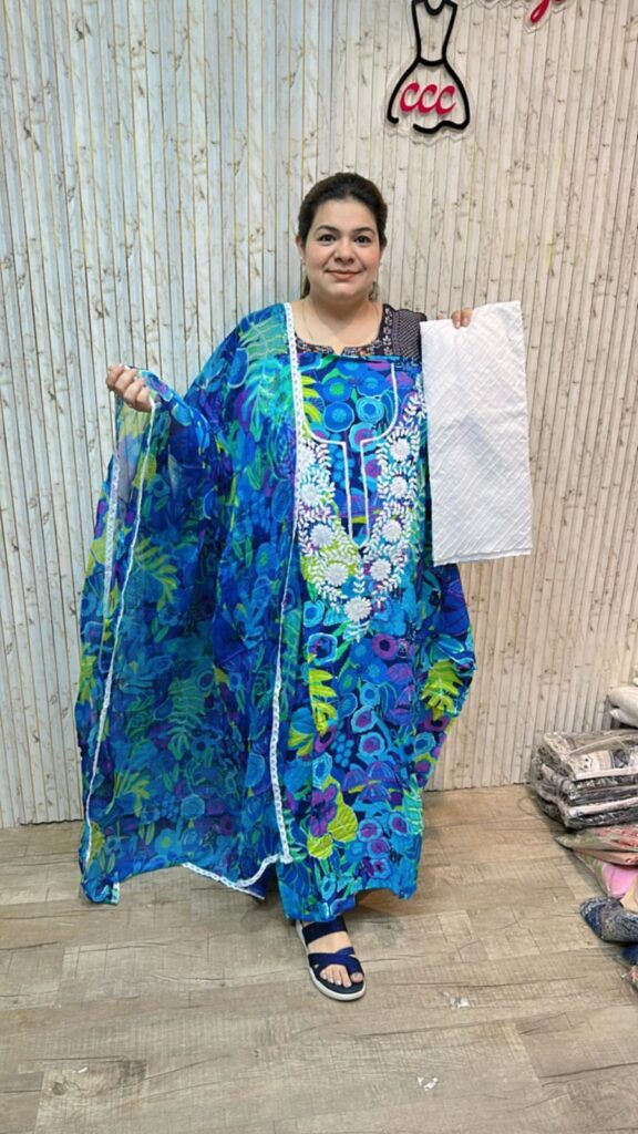 Pure cotton chickenkari suit pure chiffon dupatta2
