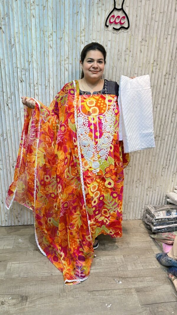 Pure cotton chickenkari suit pure chiffon dupatta4