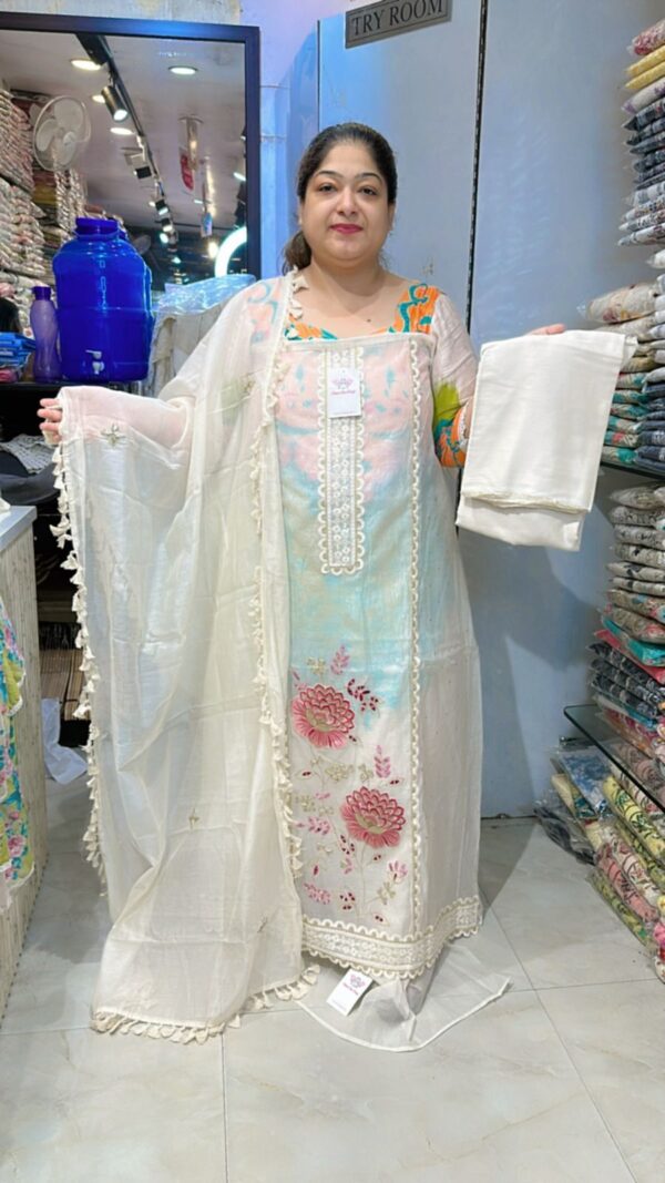 Stunning Floral Suit With Lace Work CCC462 - Image 3