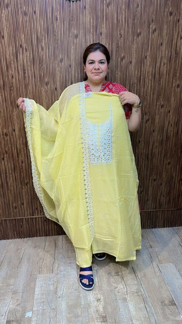 Stunning suit with embroidery work ccc297yellow