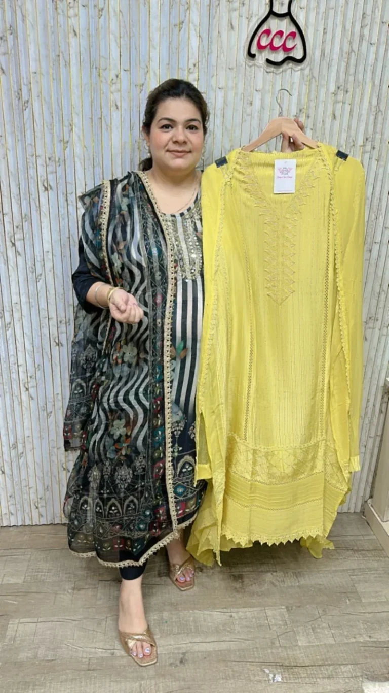 Stunning suit with lace work ccc175yellow