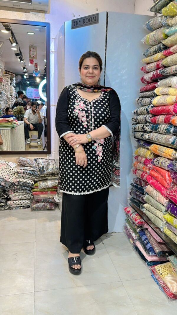 Beautiful Polka Dot Crepe Suits CCC548