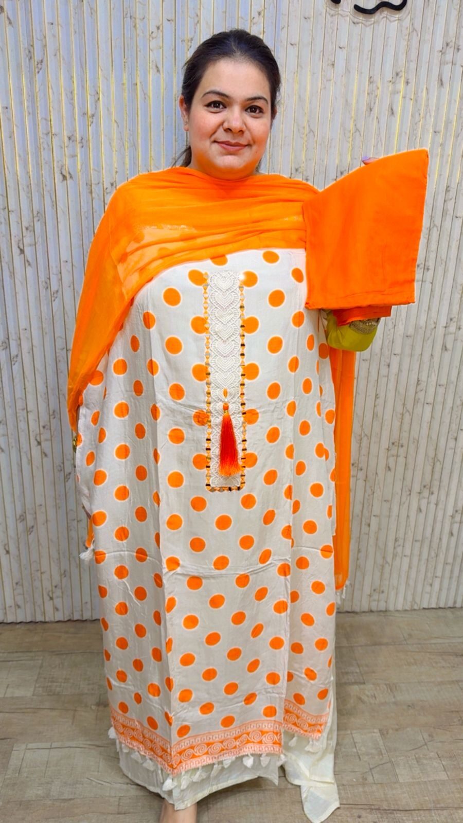 Beautiful Maslin Suit With Polka Print CCC66 - Image 4