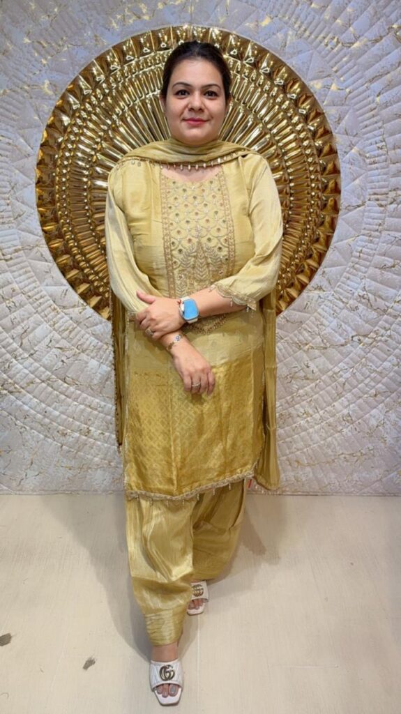 designer pure chinon with hand work stitched suit ccc074