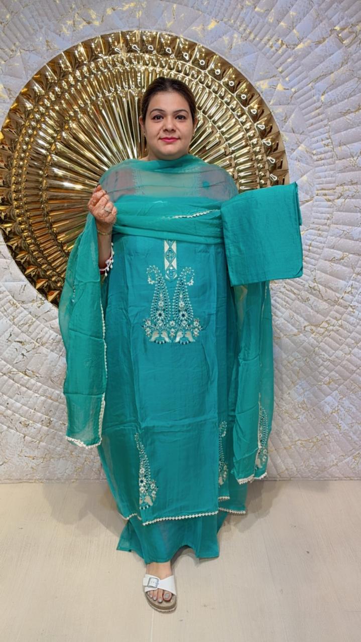 designer pure mal cotton with applique work suit ccc049